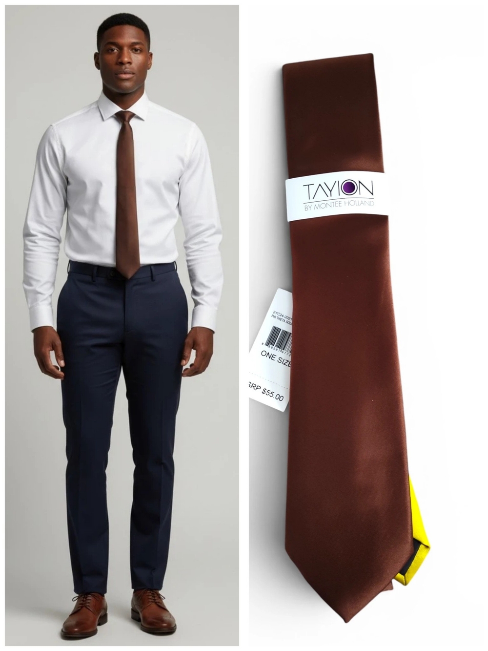 🆕 Tayion Satin Neck Tie- Phi Theta Kappa Solid Brown Men's